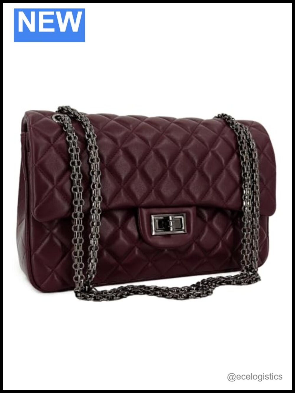 Lambskin Leather Quilted Double Flap Shoulder Bag with Chain Strap, Satchel